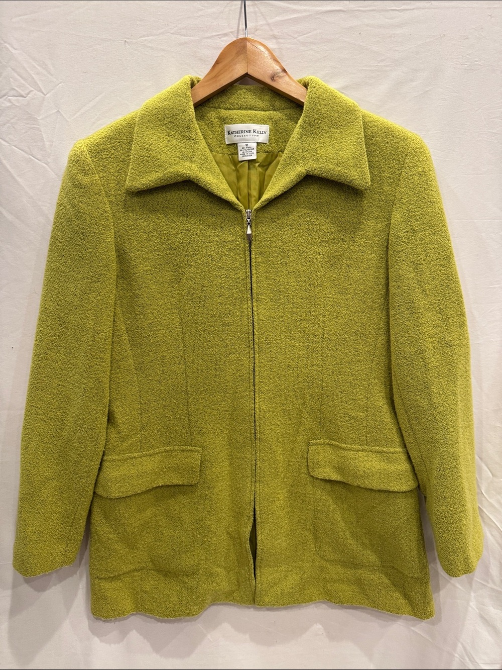 Vintage 90s Lime Green Wool Zip-Front Women's Jacket Blazer 12